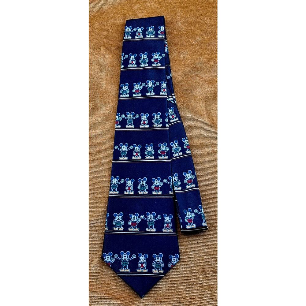 Vintage Disney Mickey Mouse Tie Blue Cartoon Print Polyester 59" Novelty